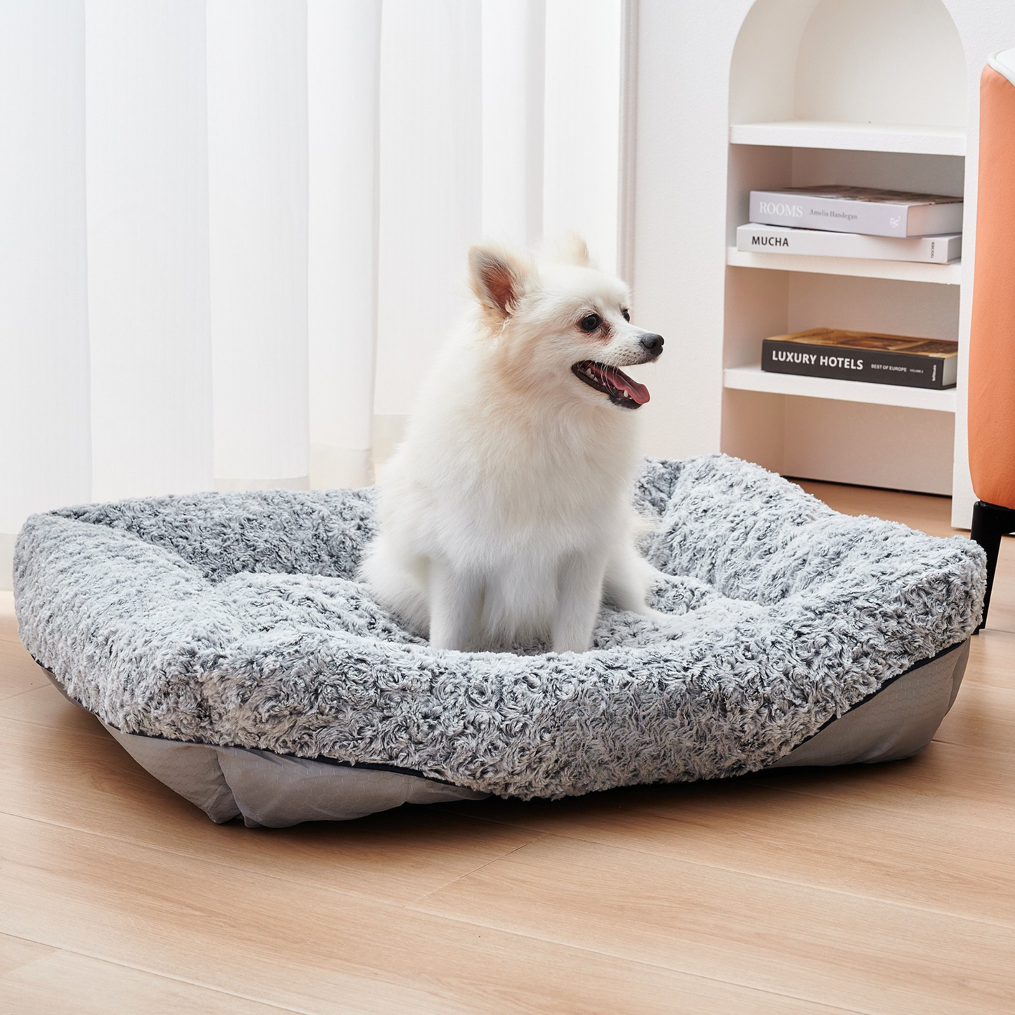 Swirl Rose Plush Calming Pet Bed – Luxury Sofa-Style Dog & Cat Bed with Removable Cushion (Machine-Washable)