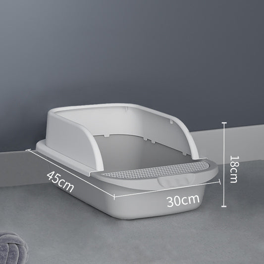 Large Open Cat Litter Box with High Splash Guard – Easy-Clean Plastic Tray for Cats & Kittens