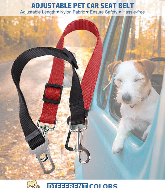 Adjustable Vehicle Safety Leash for Dogs – Heavy-Duty Nylon Car Seat Belt Clip for Secure & Comfortable Pet Travel