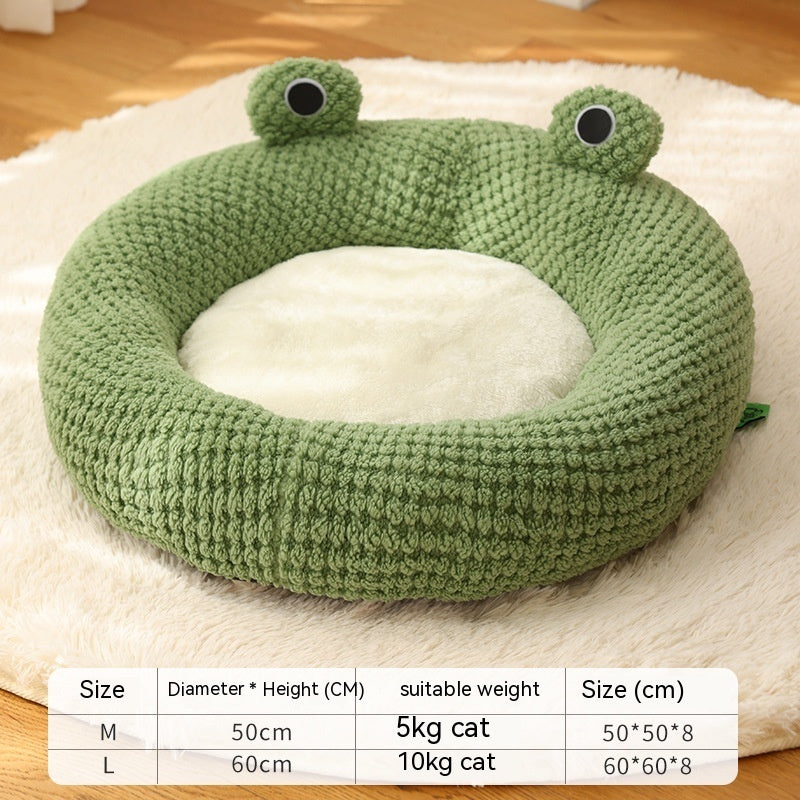 Cute Frog Pet Bed – Warm Plush House for Small Dogs & Cats (Non-Slip, Full-Body Nest)