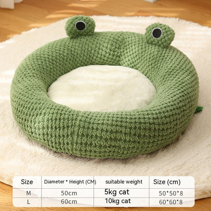 Cute Frog Pet Bed – Warm Plush House for Small Dogs & Cats (Non-Slip, Full-Body Nest)