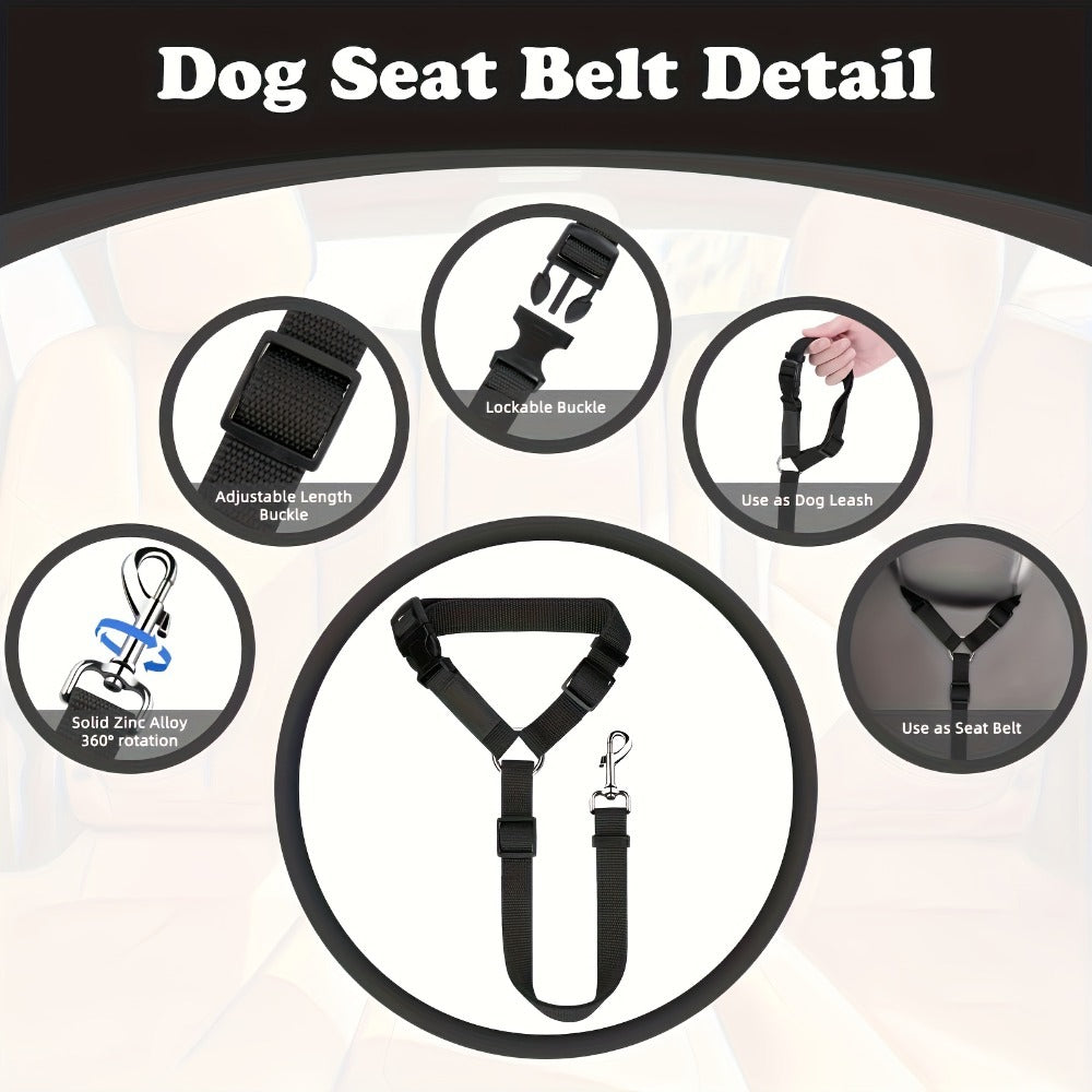 2-Piece Adjustable Dog Car Restraint – Headrest Seat Belt Harness for Safe, Tangle-Free Car Travel