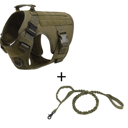 Heavy-Duty Tactical Dog Vest with Bungee Leash – Outdoor Training Harness with MOLLE Panels, Adjustable Straps & Control Handle (S–XL, Multiple Colors)