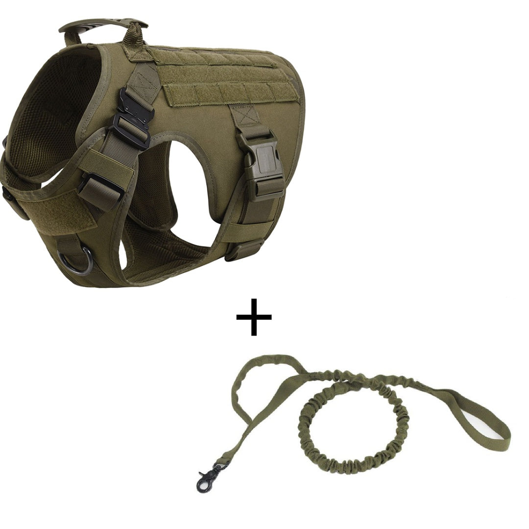 Heavy-Duty Tactical Dog Vest with Bungee Leash – Outdoor Training Harness with MOLLE Panels, Adjustable Straps & Control Handle (S–XL, Multiple Colors)