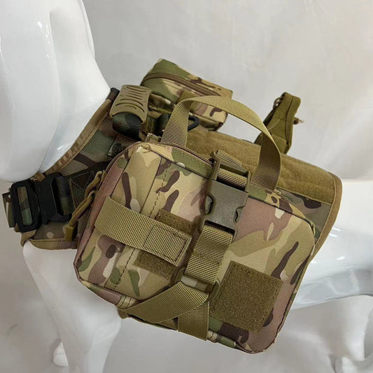 Military-Grade Waterproof Dog Vest Set – 1000D Nylon Harness with MOLLE Pouches, Leash & Adjustable Straps (M/L/XL, Multiple Colors)