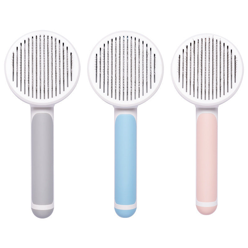 135° Stainless Steel Pet Grooming Comb – Round Handle Detangling Brush with Self-Cleaning Feature