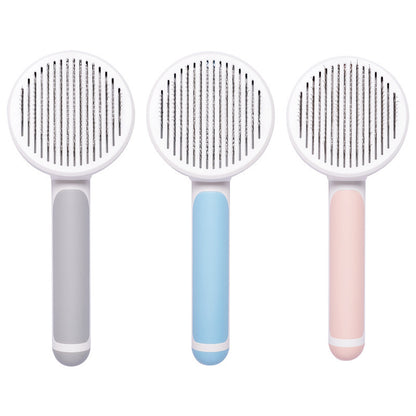 135° Stainless Steel Pet Grooming Comb – Round Handle Detangling Brush with Self-Cleaning Feature