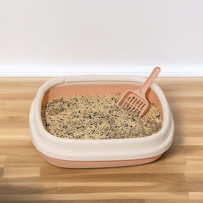 Open-Top Cat Litter Box with Anti-Splash Rim – Durable Plastic Training Tray with Matching Scoop